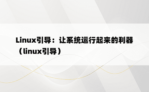 Linux引导：让系统运行起来的利器（linux引导）