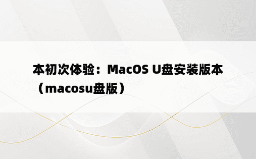 本初次体验：MacOS U盘安装版本（macosu盘版）