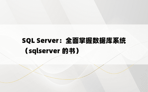 SQL Server：全面掌握数据库系统（sqlserver 的书）