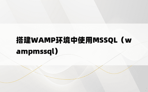 搭建WAMP环境中使用MSSQL（wampmssql）
