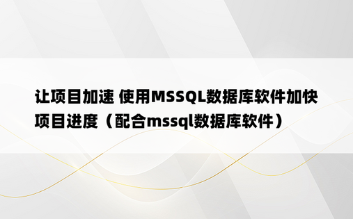 让项目加速 使用MSSQL数据库软件加快项目进度（配合mssql数据库软件）