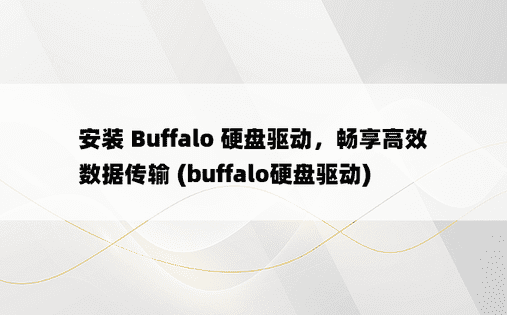 安装 Buffalo 硬盘驱动，畅享高效数据传输 (buffalo硬盘驱动)