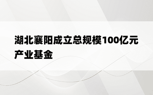 湖北襄阳成立总规模100亿元产业基金