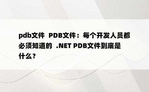 pdb文件  PDB文件：每个开发人员都必须知道的  .NET PDB文件到底是什么？