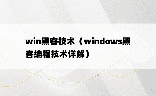 win黑客技术（windows黑客编程技术详解）