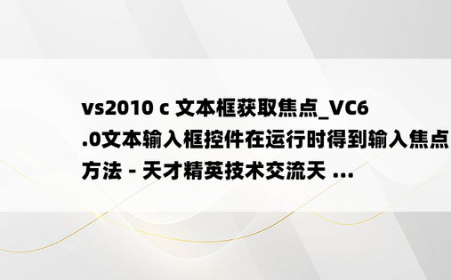 vs2010 c 文本框获取焦点_VC6.0文本输入框控件在运行时得到输入焦点的方法 - 天才精英技术交流天 ...