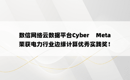 数信网络云数据平台Cyber​​Meta荣获电力行业边缘计算优秀实践奖！ 