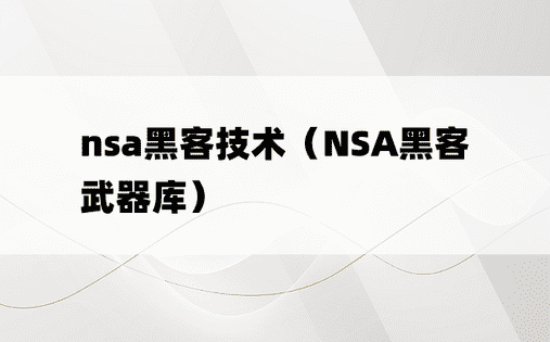 nsa黑客技术（NSA黑客武器库）